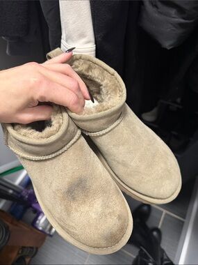 UGG Women's Suede Fleece-Lined Ankle Boots - Beige